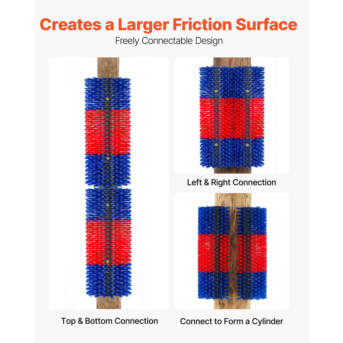 Livestock Scratching Brush, 2PCS Goat Scratcher Brush Post with 8 Screws, 16.9" x 7.5" Cow Scratcher for Back Itch Relief, Massage Grooming Scratch Tool for Horse Cattle Sheep Pig, Blue & Red