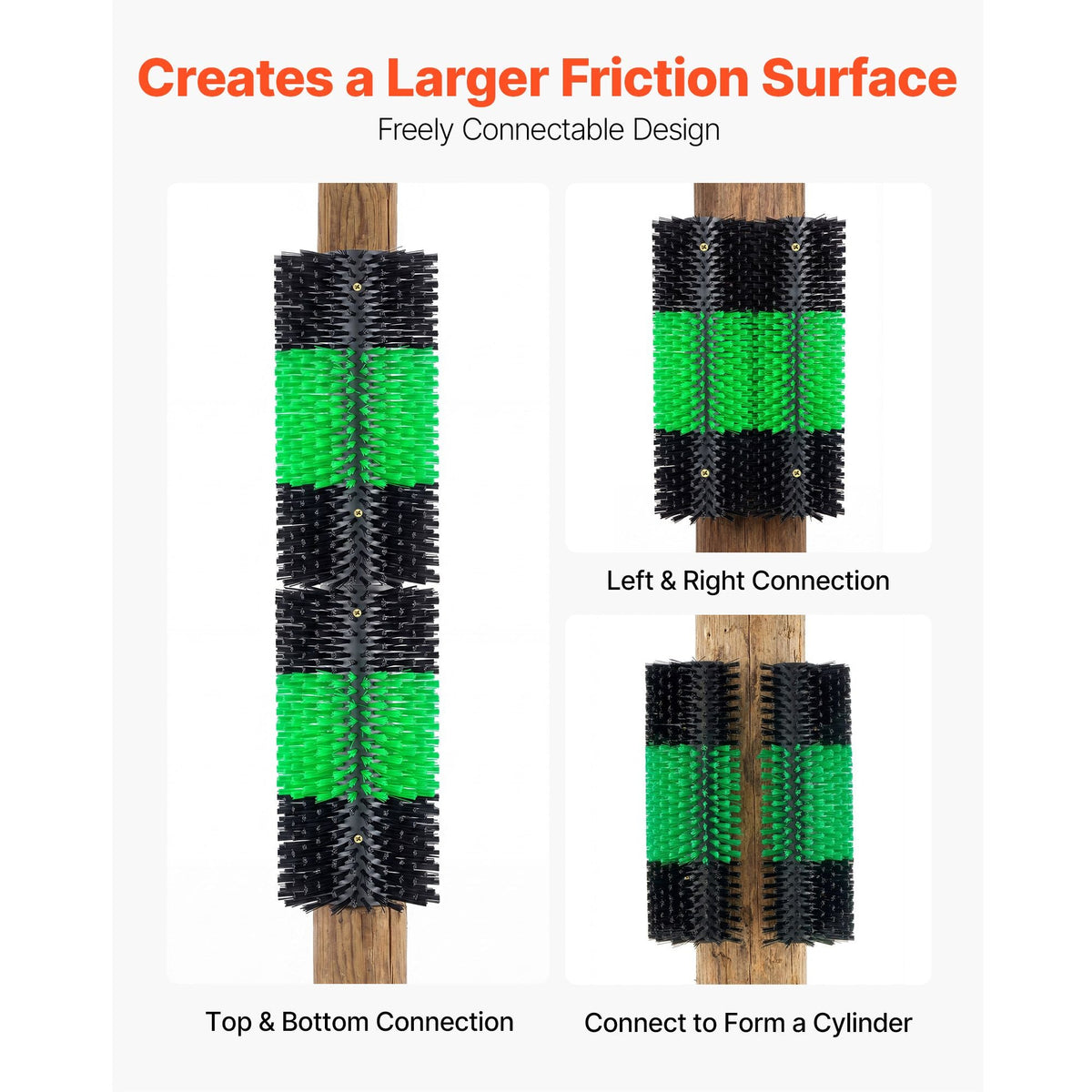 Livestock Scratching Brush, 2PCS Goat Scratcher Brush Post with 8 Screws, 16.9" x 7.5" Cow Scratcher for Back Itch Relief, Massage Grooming Scratch Tool for Horse Cattle Sheep Pig, Green & Black