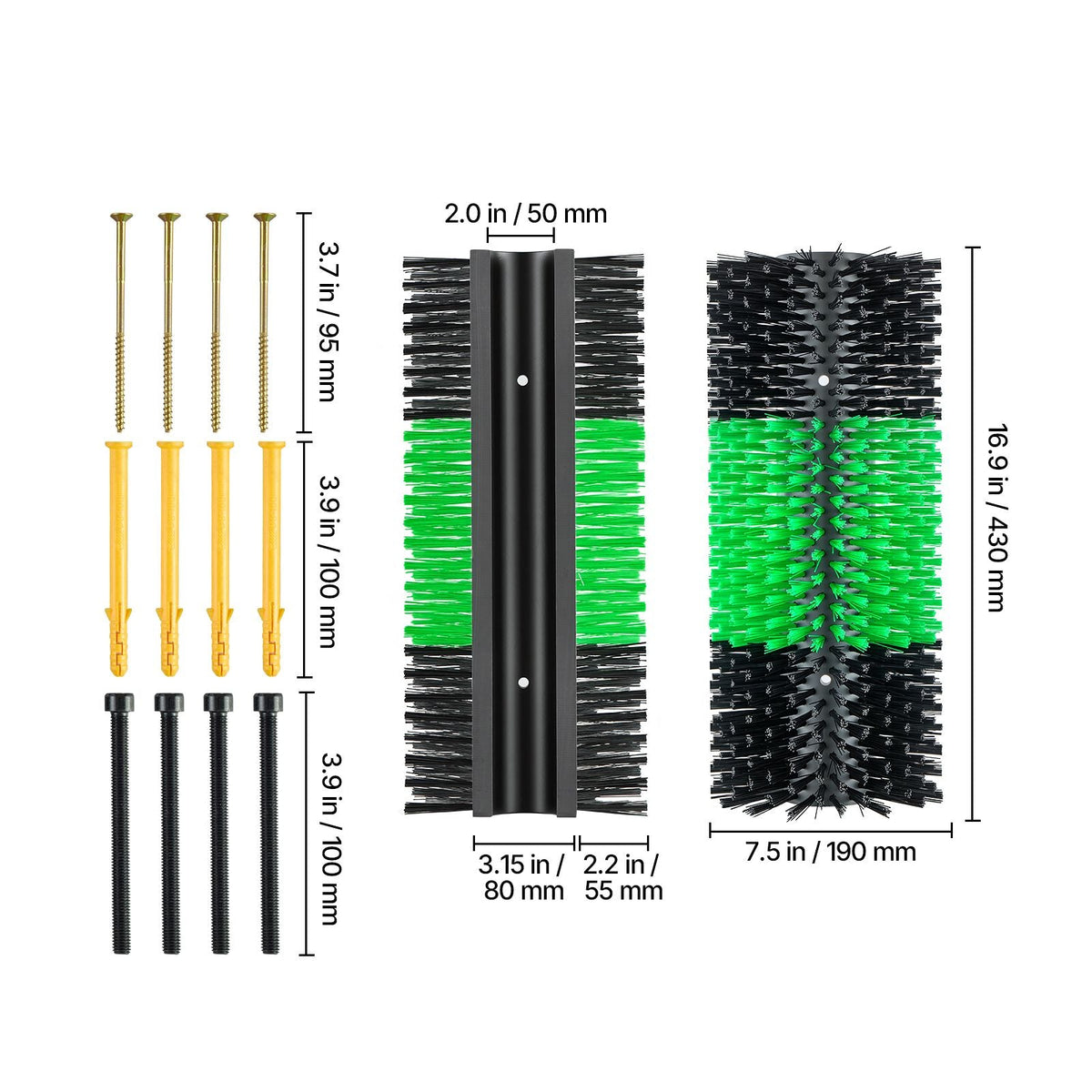 Livestock Scratching Brush, 2PCS Goat Scratcher Brush Post with 8 Screws, 16.9" x 7.5" Cow Scratcher for Back Itch Relief, Massage Grooming Scratch Tool for Horse Cattle Sheep Pig, Green & Black