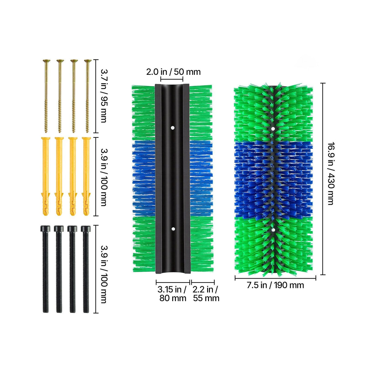 Livestock Scratching Brush, 2PCS Goat Scratcher Brush Post with 8 Screws, 16.9" x 7.5" Cow Scratcher for Back Itch Relief, Massage Grooming Scratch Tool for Horse Cattle Sheep Pig, Green & Blue