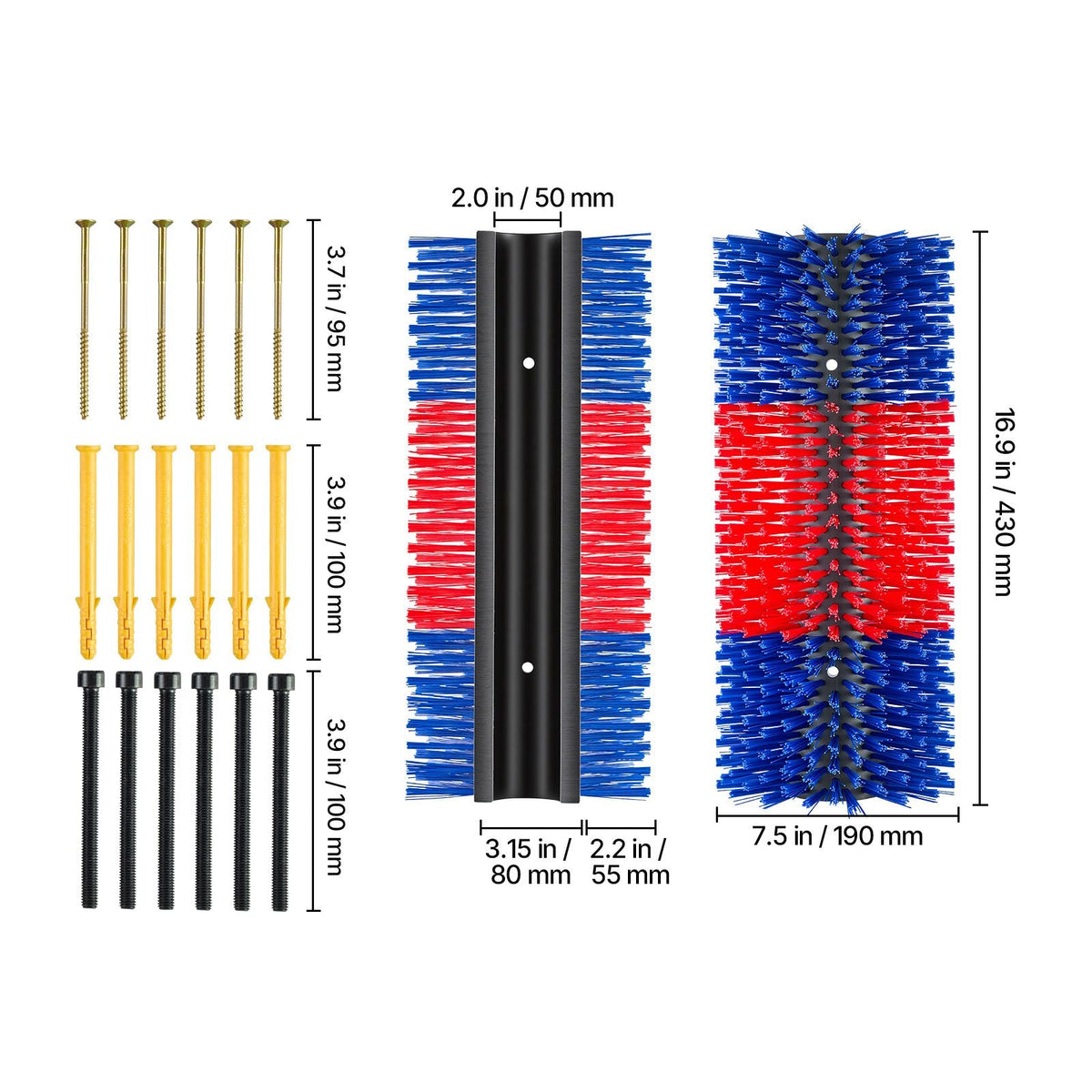 Livestock Scratching Brush, 3PCS Goat Scratcher Brush Post with 12 Screws, 16.9" x 7.5" Cow Scratcher for Back Itch Relief, Massage Grooming Scratch Tool for Horse Cattle Sheep Pig, Blue & Red
