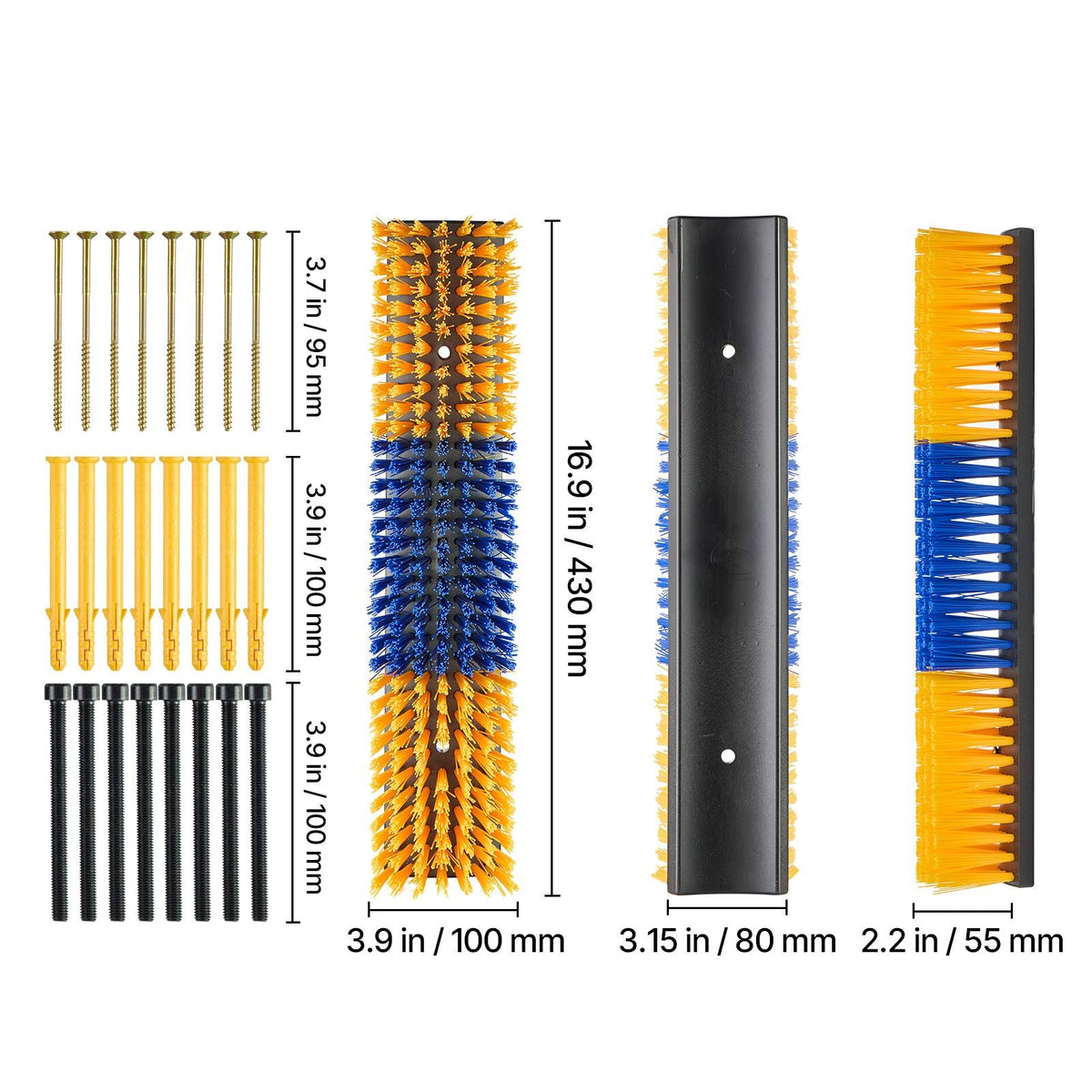 Livestock Scratching Brush, 4PCS Goat Scratcher Brush Post with 16 Screws, 16.9"x3.9" Cow Scratcher for Back Itch Relief, Massage Grooming Scratch Tool for Horse Cattle Sheep Pig, Yellow & Blue
