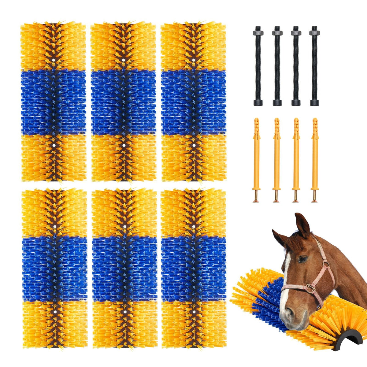 Livestock Scratching Brush, 6 Pcs Horse Brush with 12 Screws, 17.1 x 7.5 in Cow Scratcher, for Back Itch Relief & Keep Cleaning, Grooming & Scratching Post for Horse, Pig, Cattle Supplies