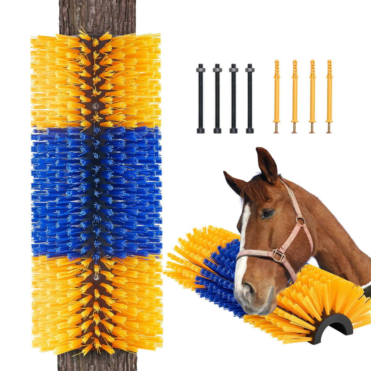 Livestock Scratching Brush, Horse Brush with 2 Screws, 20 x 7.5 in Cow Scratcher, for Back Itch Relief & Keep Cleaning, Grooming & Scratching Post Brush for Horse, Pig, Cattle Supplies