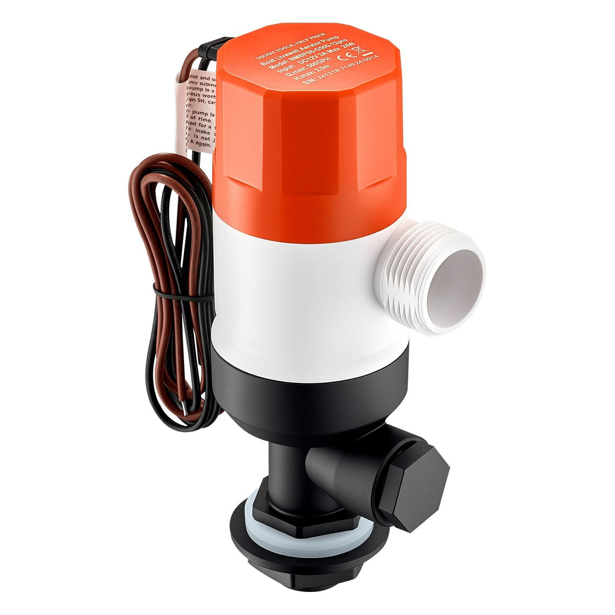 Livewell Pump for Boat, 12V 500 GPH Straight Livewell Aerator Pump with Dual Inlets, ABA Housing & Detachable Motor Cartridge, Corrosion-Resistant Livewell/Baitwell Pump for Freshwater Saltwater
