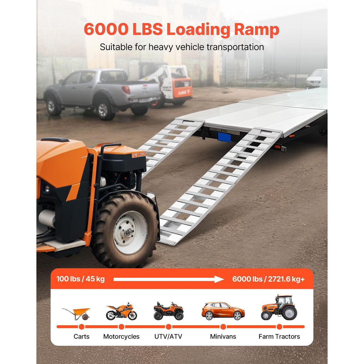 Loading Ramps, 2 Pcs 94 x 15 in, Durable Aluminum and Heavy-Duty Trailer Ramp Set with 16 Anti-Slip Plates, 6000 Lbs Combined Capacity, for Carts, Farm Tractors, ATVs, Lawn Mowers, Motorcycles