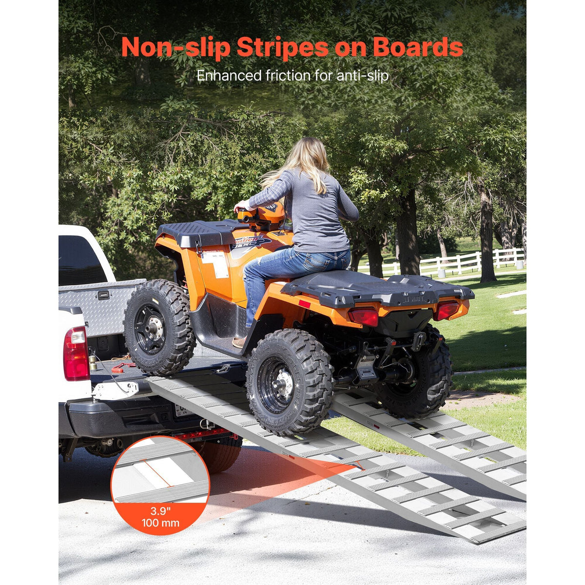 Loading Ramps, 2 Pcs 94 x 15 in, Durable Aluminum and Heavy-Duty Trailer Ramp Set with 16 Anti-Slip Plates, 6000 Lbs Combined Capacity, for Carts, Farm Tractors, ATVs, Lawn Mowers, Motorcycles