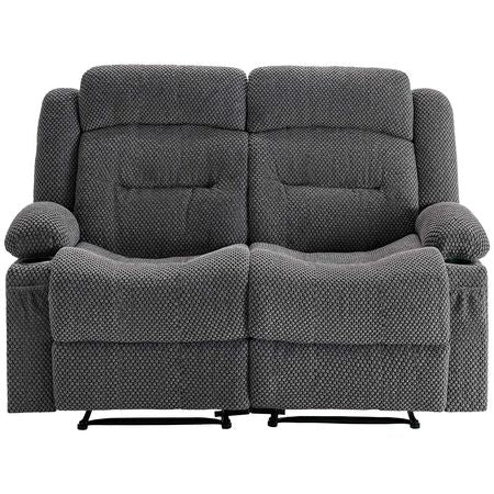 Loveseat Recliner Sofa, Manual Reclining Couch with Heating and Massage, Soft Corduroy Recliner Sofa with USB Ports, Cup Holders and Side Storage Bags, Dual Loveseat Chair for Living Room, Grey