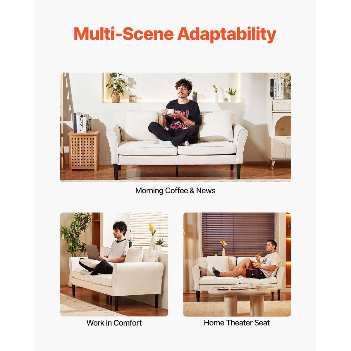 Loveseat Sofa, 69-Inch Small Sofa Couch for Living Room, Velvet Fabric 2-Seats Couch with Sinuous Spring, Soft Cushions and Sturdy Frame, Comfy Loveseat for Bedroom, Office or Apartment, White