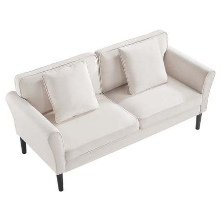 Loveseat Sofa, 69-Inch Small Sofa Couch for Living Room, Velvet Fabric 2-Seats Couch with Sinuous Spring, Soft Cushions and Sturdy Frame, Comfy Loveseat for Bedroom, Office or Apartment, White