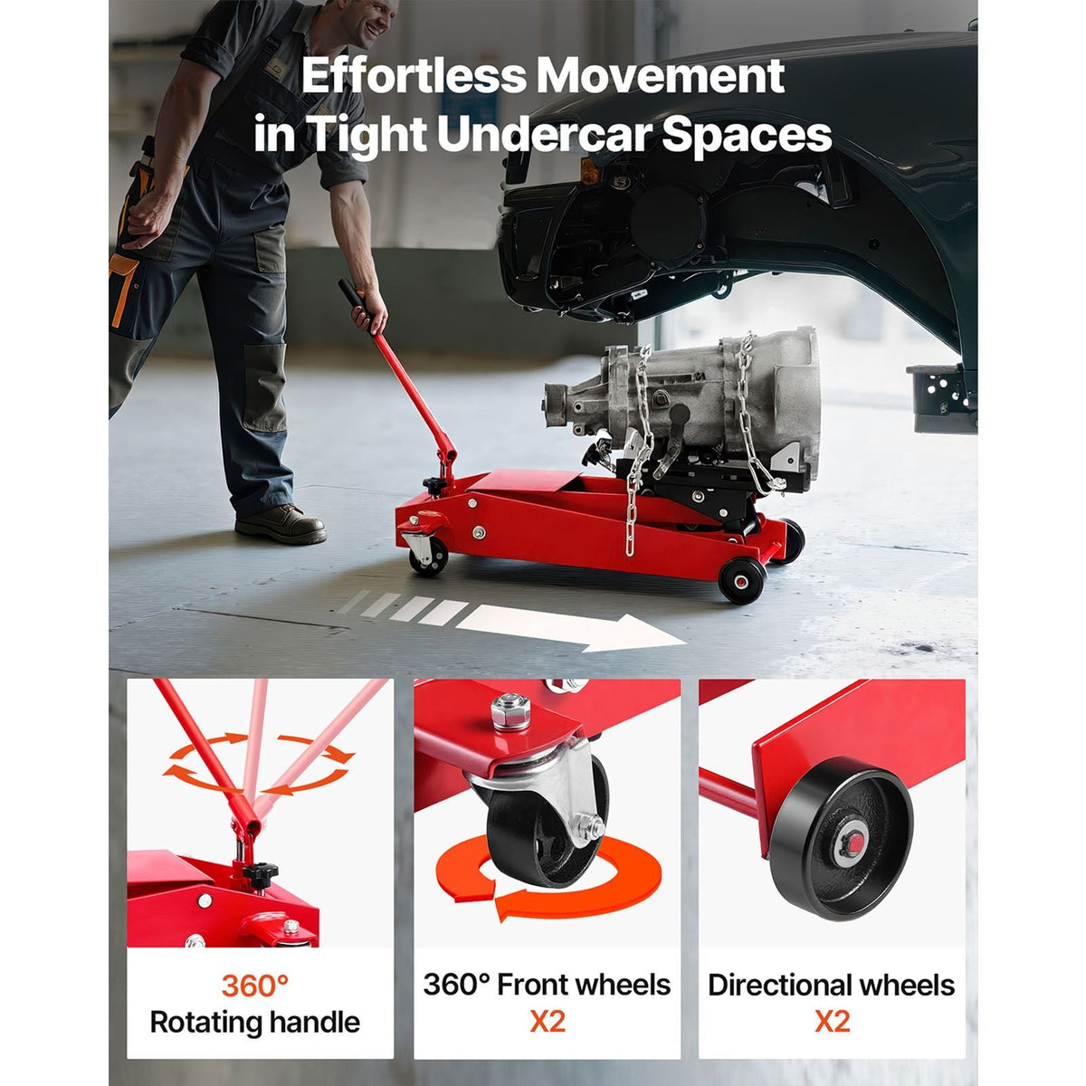 Low Profile Floor Jack, 1000 lbs / 0.45 Ton Lifting Capacity Telescoping Transmission Floor Jack, 6.3-25.2 in Lifting Height, 360° Swivel Front wheels, Heavy-Duty Lift Hoist for Garage/Shop