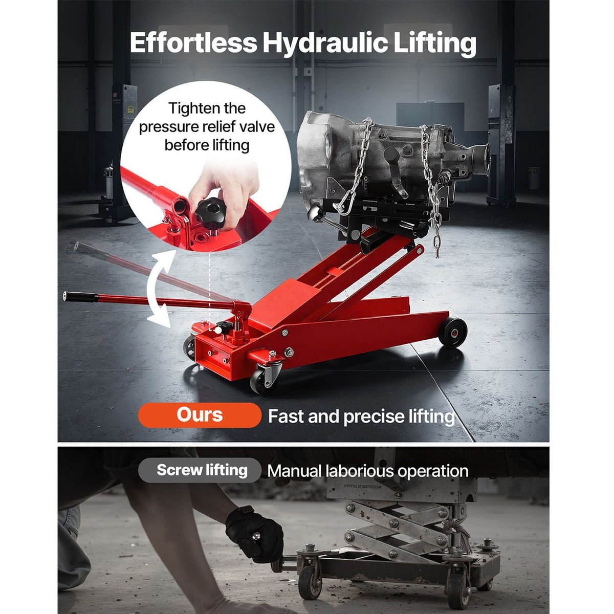 Low Profile Floor Jack, 1000 lbs / 0.45 Ton Lifting Capacity Telescoping Transmission Floor Jack, 6.3-25.2 in Lifting Height, 360° Swivel Front wheels, Heavy-Duty Lift Hoist for Garage/Shop