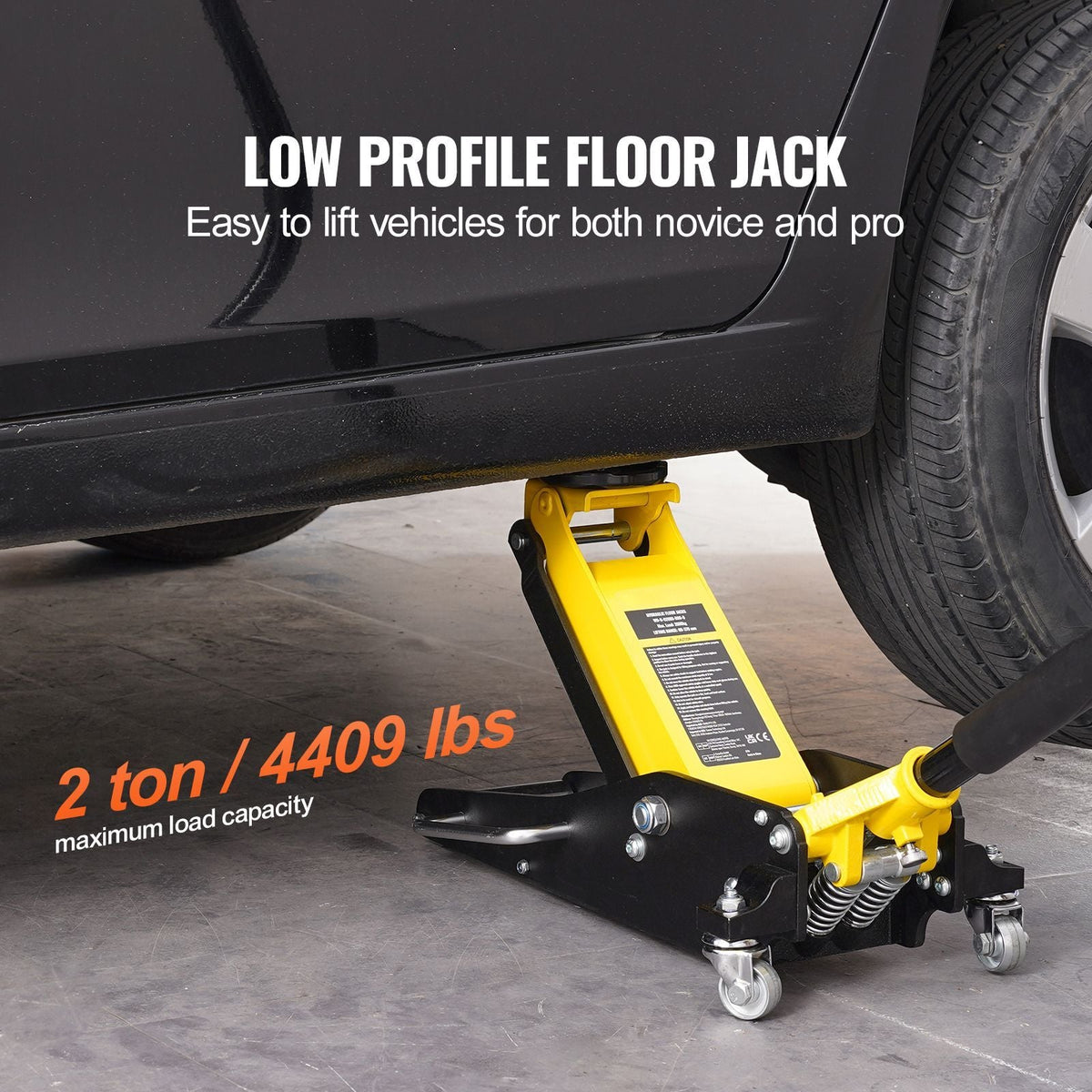 Low Profile Floor Jack 2 Ton (4400 lbs) , Heavy Duty Aluminum Hydraulic Racing Floor Jack, Hydraulic Car Jack, Dual Piston Quick Lift Pump, 3.2"-14.6" Height Lifting Range (Yellow)