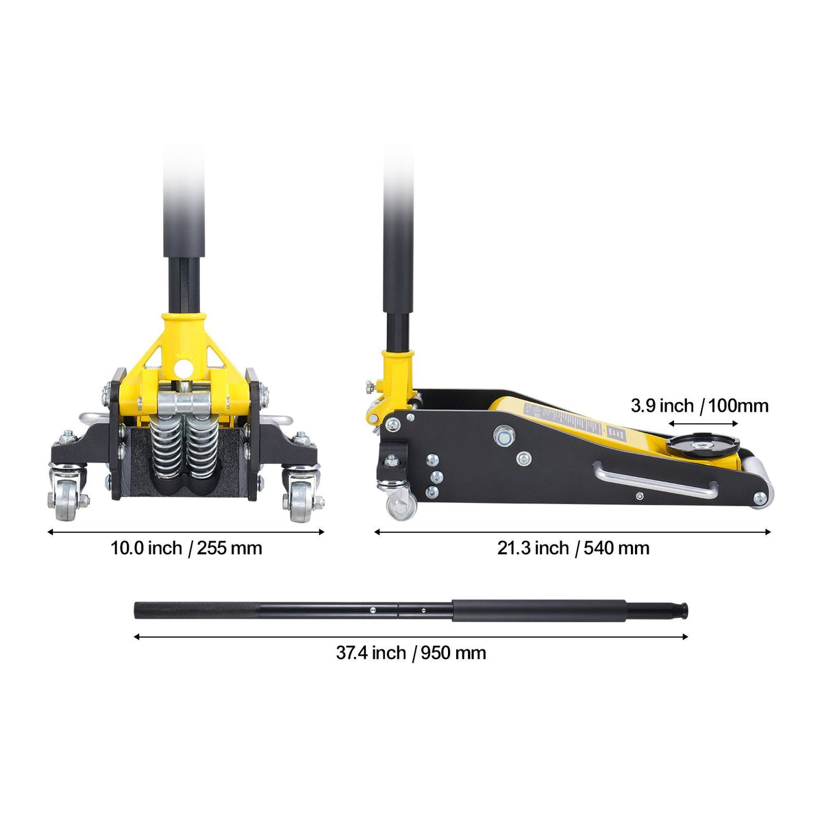 Low Profile Floor Jack 2 Ton (4400 lbs) , Heavy Duty Aluminum Hydraulic Racing Floor Jack, Hydraulic Car Jack, Dual Piston Quick Lift Pump, 3.2"-14.6" Height Lifting Range (Yellow)