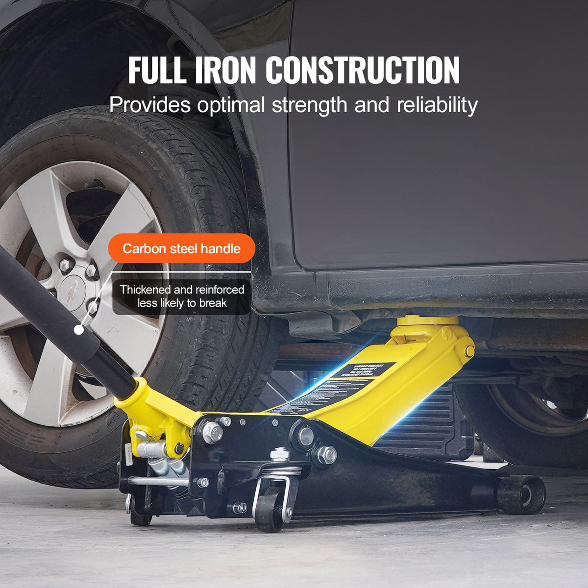 Low Profile Floor Jack 2 Ton (4400 lbs), Heavy Duty Iron Hydraulic Racing Floor Jack, Hydraulic Car Jack, Dual Piston Quick Lift Pump, 3"-18.5" Height Lifting Range (Yellow)
