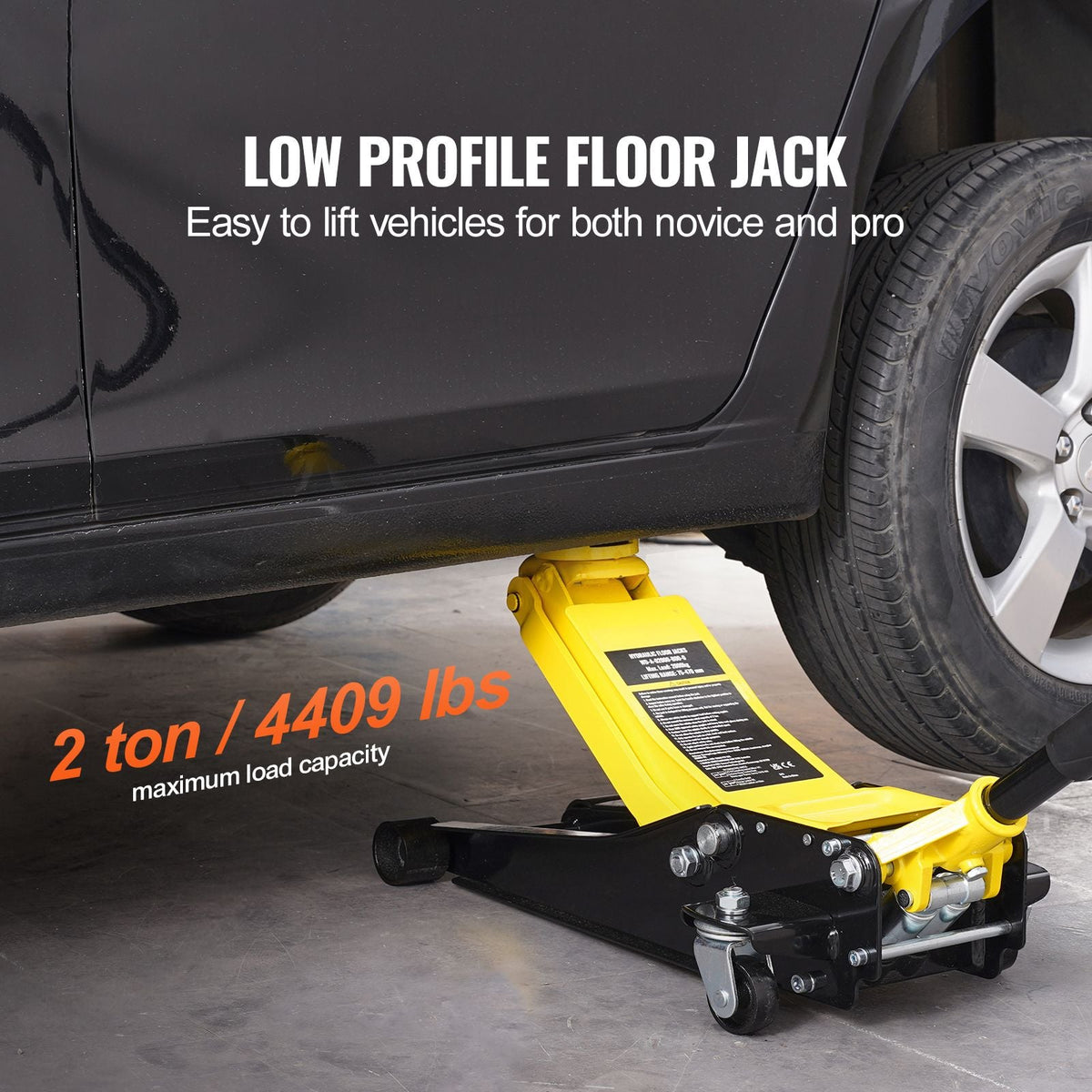 Low Profile Floor Jack 2 Ton (4400 lbs), Heavy Duty Iron Hydraulic Racing Floor Jack, Hydraulic Car Jack, Dual Piston Quick Lift Pump, 3"-18.5" Height Lifting Range (Yellow)