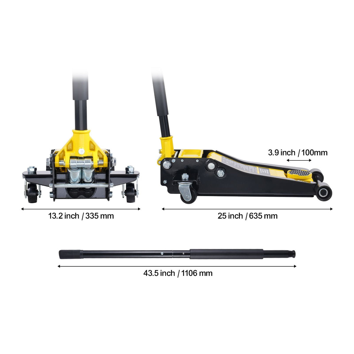 Low Profile Floor Jack 2 Ton (4400 lbs), Heavy Duty Iron Hydraulic Racing Floor Jack, Hydraulic Car Jack, Dual Piston Quick Lift Pump, 3"-18.5" Height Lifting Range (Yellow)