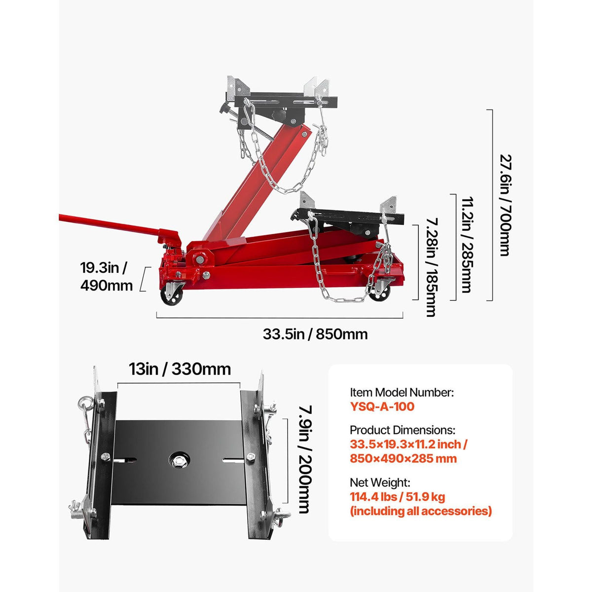 Low Profile Floor Jack, 2200 lbs / 1 Ton Lifting Capacity Telescoping Transmission Floor Jack, 7.28-27.6 in Lifting Height, Flexible 360° Swivel wheels, Heavy-Duty Lift Hoist for Garage/Shop