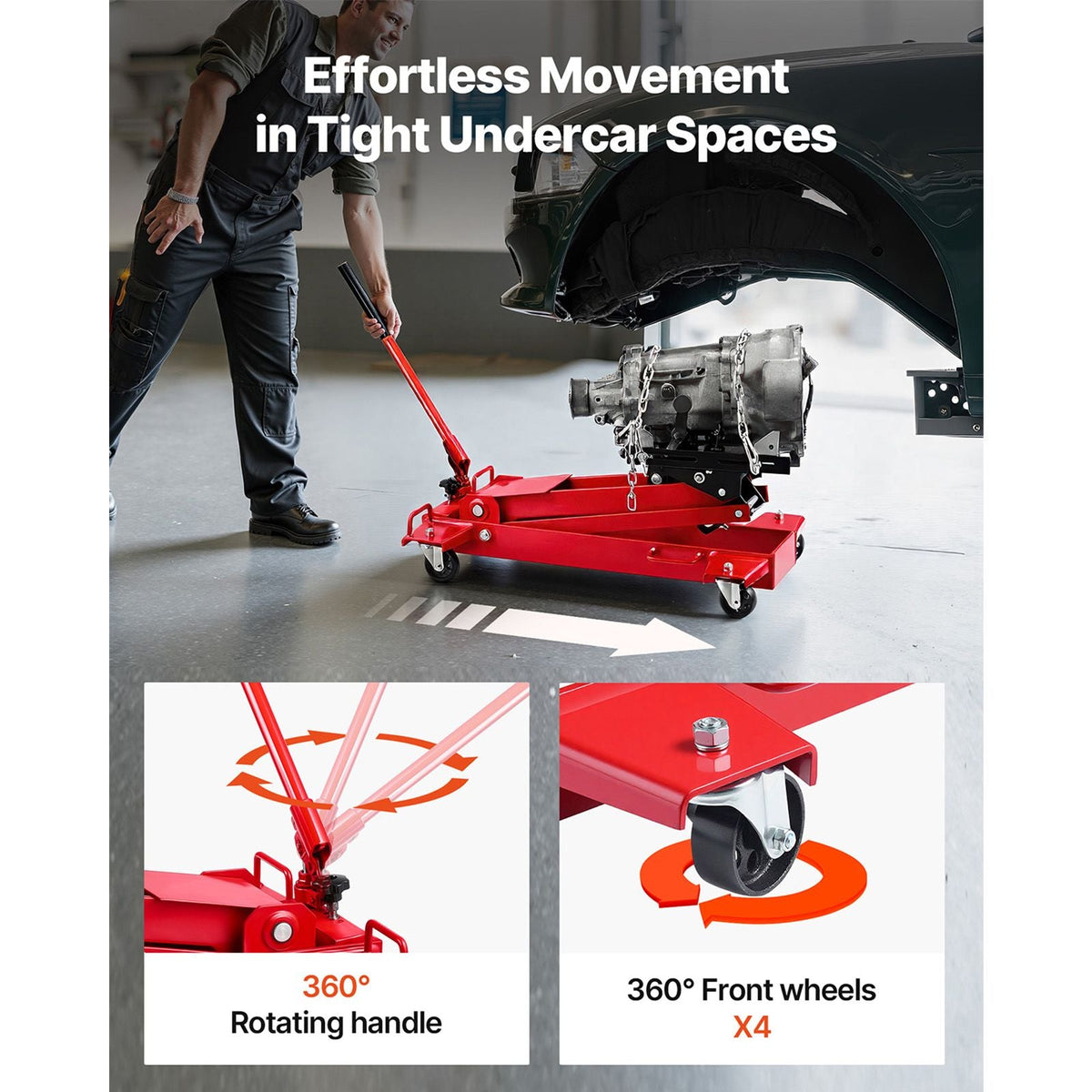 Low Profile Floor Jack, 2200 lbs / 1 Ton Lifting Capacity Telescoping Transmission Floor Jack, 7.28-27.6 in Lifting Height, Flexible 360° Swivel wheels, Heavy-Duty Lift Hoist for Garage/Shop