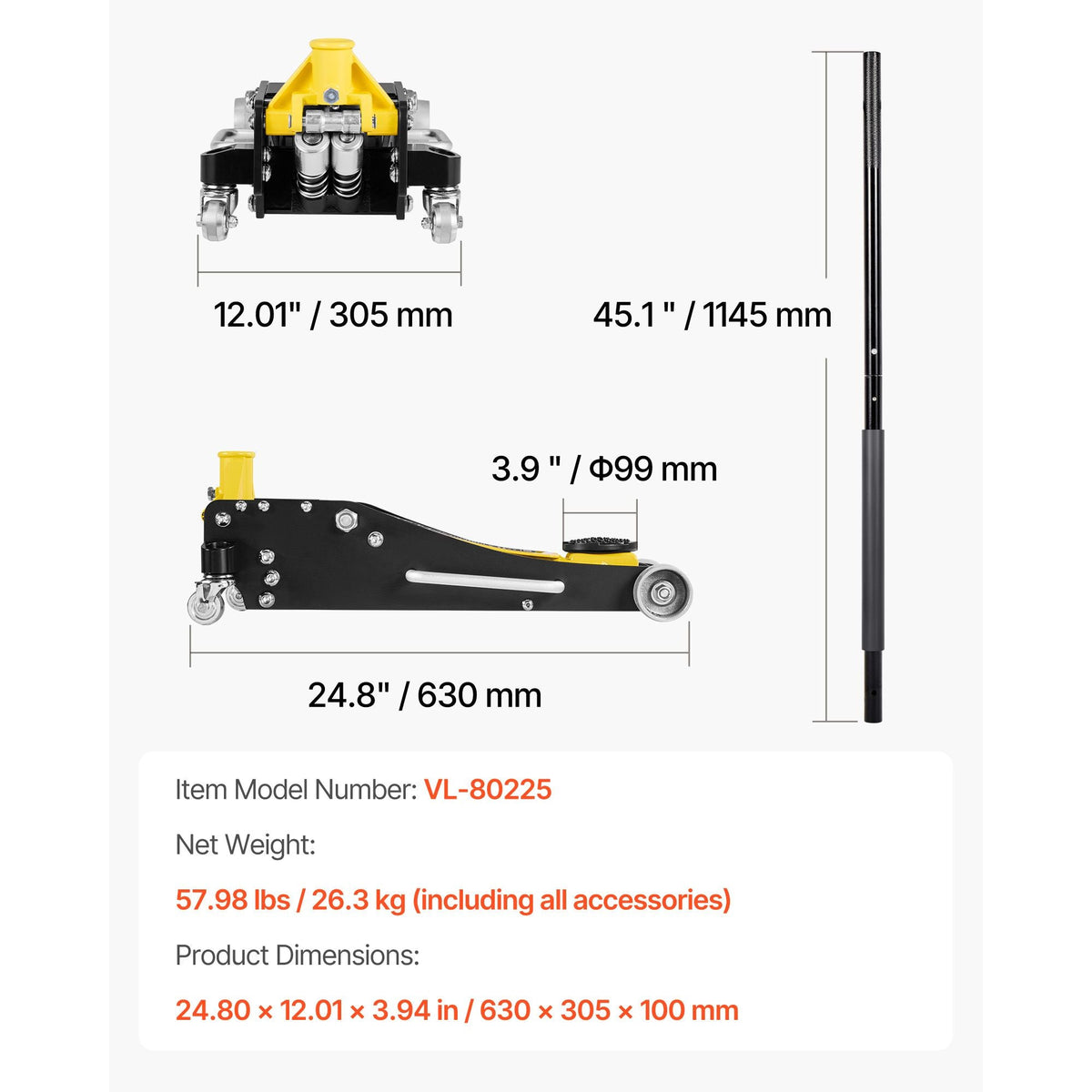 Low Profile Floor Jack, 2.5 Ton (5500 lbs) Capacity, Aluminum & Steel Racing Floor Jack with Dual Pistons Quick Lift Pump, Hydraulic Trolley Car Lift for Compact SUVs, Lifting Range 3.74-18.7 in