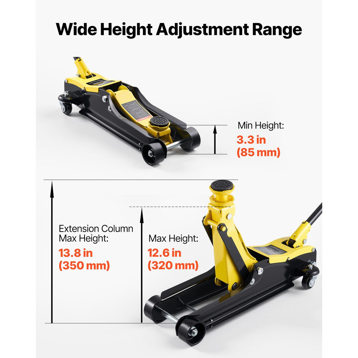 Low Profile Floor Jack, 2.5 Ton (5512 lbs) Capacity, Steel Racing Floor Jack with Single Piston Quick Lift Pump & Raised Saddle, Hydraulic Trolley Car Lift for SUVs, Lifting Range 3.3"-13.8"
