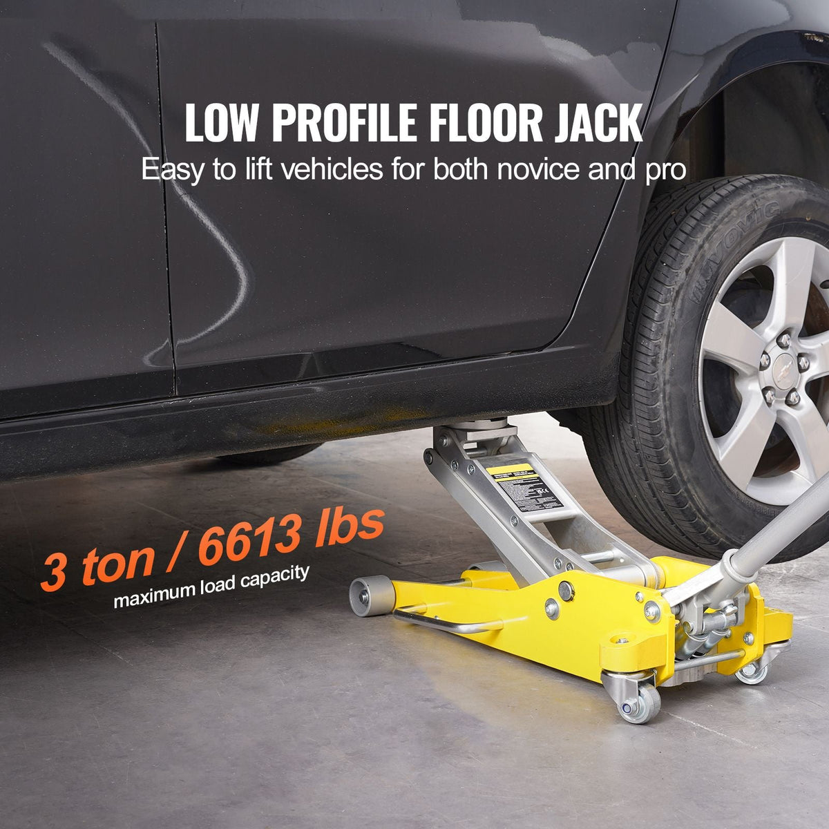 Low Profile Floor Jack 3 Ton (6600 lbs), Heavy Duty Aluminum Hydraulic Racing Floor Jack, Hydraulic Car Jack, Dual Piston Quick Lift Pump, 3.7"-18.3" Height Lifting Range (Yellow)