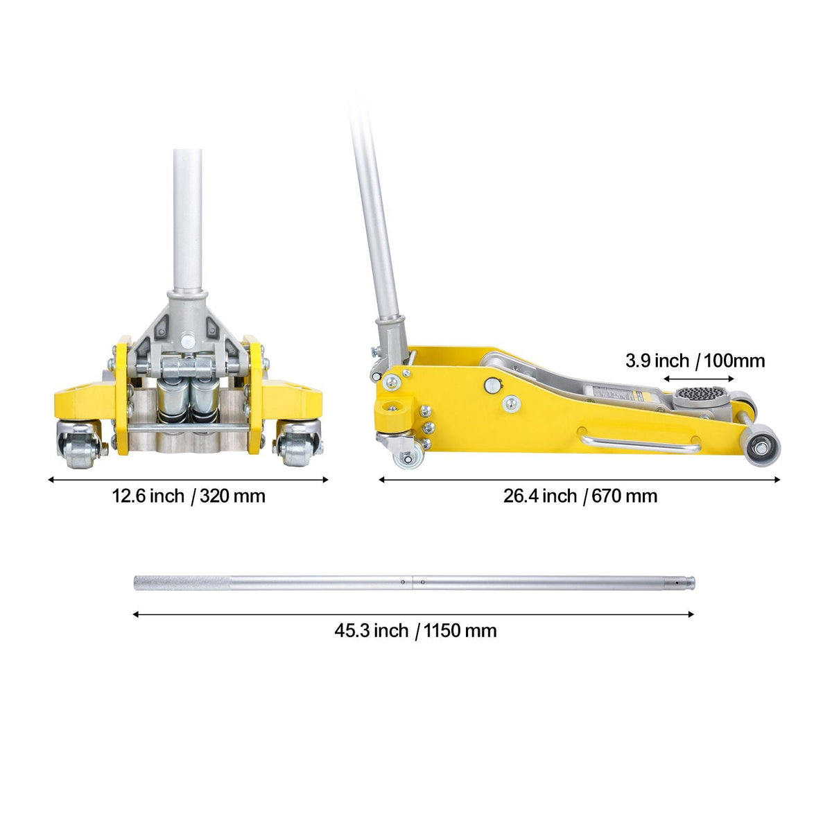 Low Profile Floor Jack 3 Ton (6600 lbs), Heavy Duty Aluminum Hydraulic Racing Floor Jack, Hydraulic Car Jack, Dual Piston Quick Lift Pump, 3.7"-18.3" Height Lifting Range (Yellow)