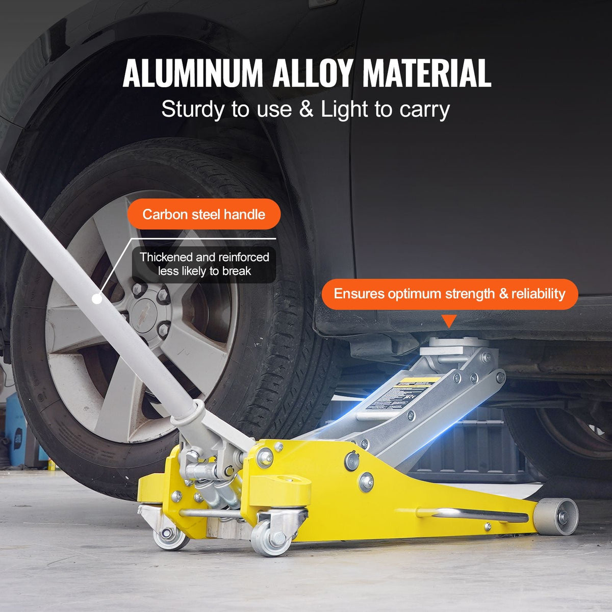 Low Profile Floor Jack 3 Ton (6600 lbs), Heavy Duty Aluminum Hydraulic Racing Floor Jack, Hydraulic Car Jack, Dual Piston Quick Lift Pump, 3.7"-18.3" Height Lifting Range (Yellow)