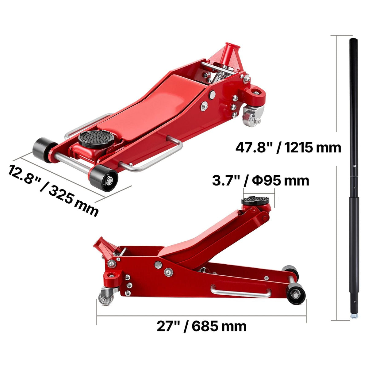 Low Profile Floor Jack, 3 Ton (6614 lbs) Capacity, Aluminum Racing Floor Jack with Dual Pistons Quick Lift Pump, Hydraulic Trolley Car Lift for Sports Car, SUV, Pickup, Lifting Range 3.3"-20.3"