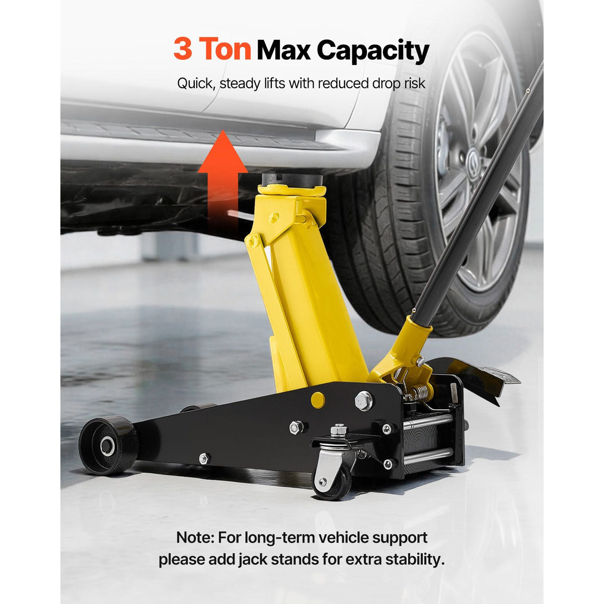 Low Profile Floor Jack, 3 Ton (6614 lbs) Capacity, Steel Racing Floor Jack with Single Piston Quick Lift Pump & Foot Pedal, Hydraulic Trolley Car Lift for SUVs, Pickups, Lifting Range 5.1"-19.7"