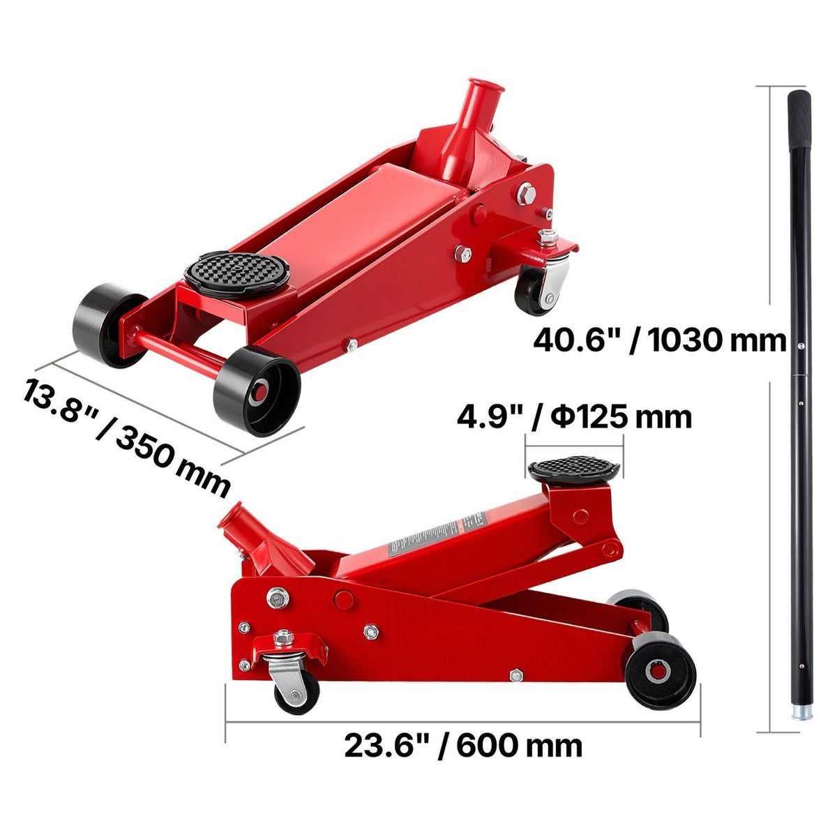 Low Profile Floor Jack, 3 Ton (6614 lbs) Capacity, Steel Racing Floor Jack with Single Piston Quick Lift Pump, Hydraulic Trolley Car Lift for Sports Cars, SUVs, Pickups, Lifting Range 5.1"-19.7"