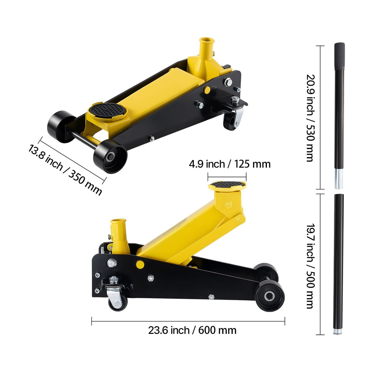 Low Profile Floor Jack, 3 Ton (6614 lbs) Capacity, Steel Racing Floor Jack with Single Piston Quick Lift Pump, Hydraulic Trolley Car Lift for Sports Cars, SUVs, Pickups, Lifting Range 5.1"-19.7"
