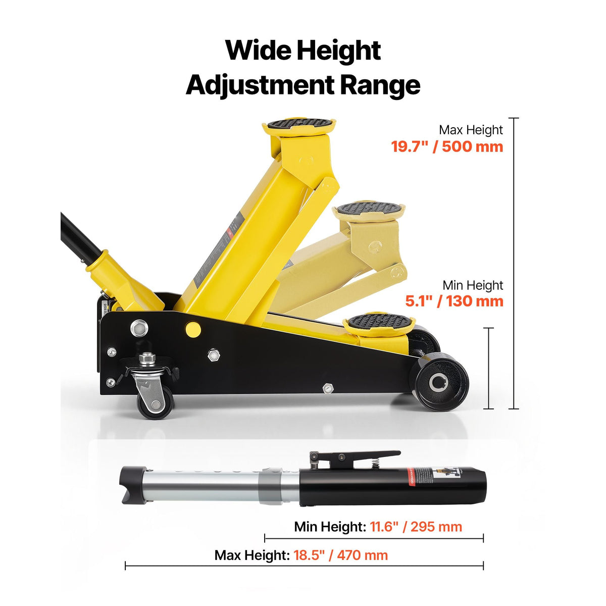 Low Profile Floor Jack, 3 Ton (6614 lbs) Capacity, Steel Racing Floor Jack with Single Piston Quick Lift Pump, Hydraulic Trolley Car Lift for Sports Cars, SUVs, Pickups, Lifting Range 5.1"-19.7"