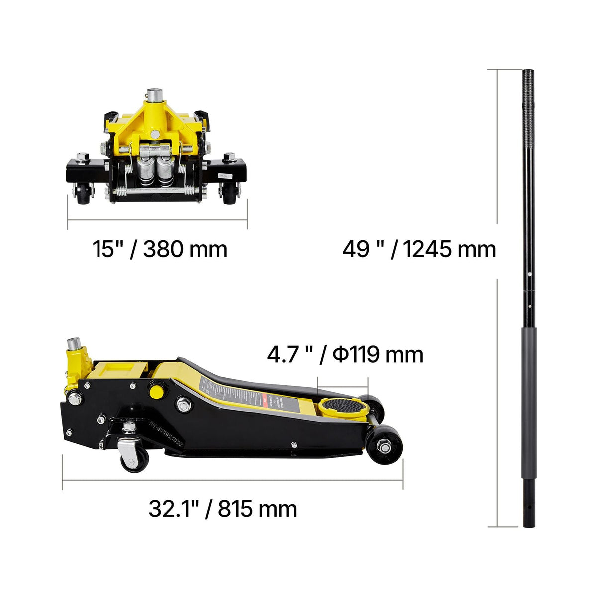 Low Profile Floor Jack, 4 Ton (8818 lbs) Capacity, Steel Racing Floor Jack with Dual Pistons Quick Lift Pump, Hydraulic Trolley Car Lift for Sport Utility Vehicle, Lifting Range 3.9-21.5 Inches
