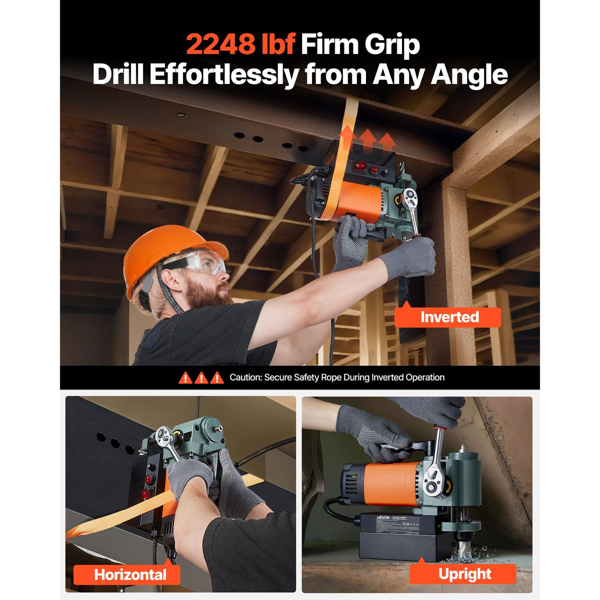 Low Profile Magnetic Drill Press, 1300 W, 1.4 in Boring Diameter, 2248 lbf Power Portable Mag Drill Press, 650RPM Speed, with Weldon Shank, for Metal Surface, Industrial and Home Improvement