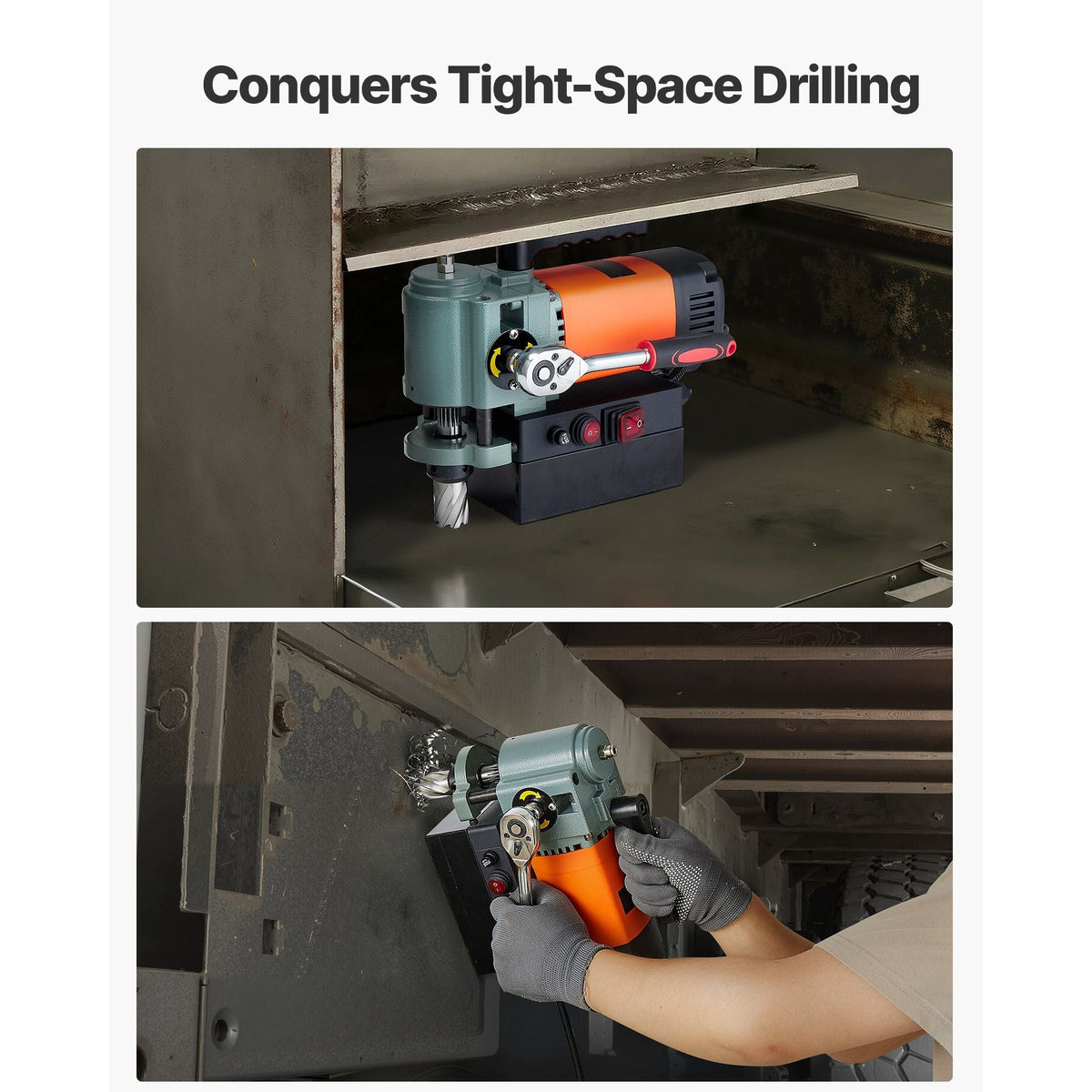 Low Profile Magnetic Drill Press, 1300 W, 1.4 in Boring Diameter, 2248 lbf Power Portable Mag Drill Press, 650RPM Speed, with Weldon Shank, for Metal Surface, Industrial and Home Improvement