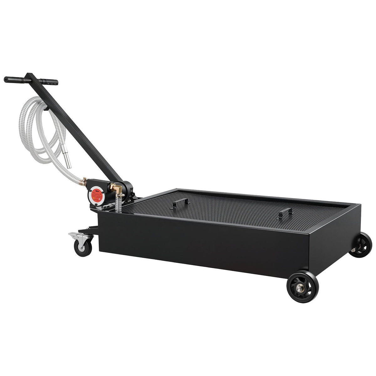 Low Profile Oil Drain Pan, 15 Gallon Capacity, Rolling Oil Drain Pan with Electric Pump & 7.2 ft Hose, Leak-proof & Corrosion-resistant, Fit for Cars, SUVs, Trucks, Motorcycles, ATVs, Metal