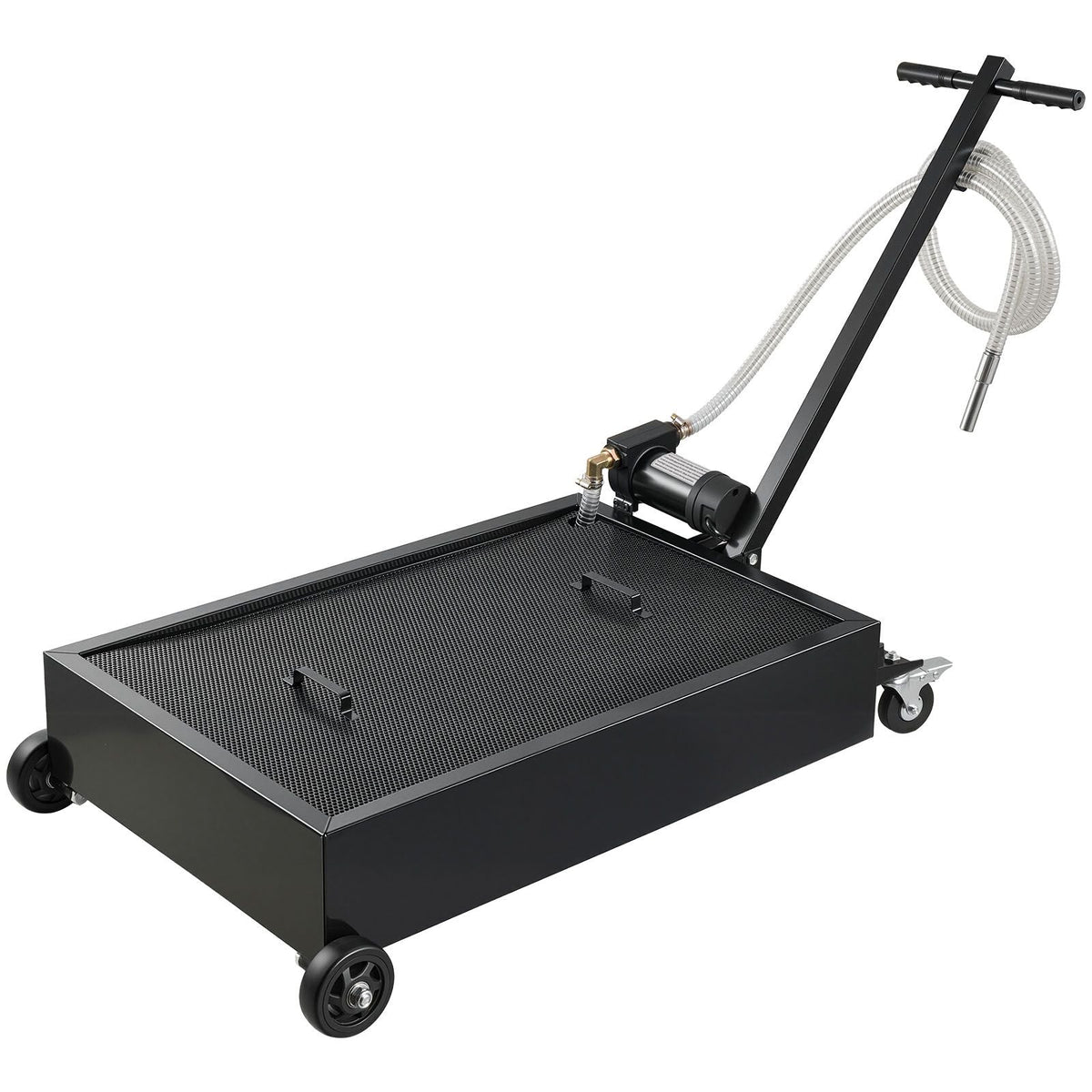 Low Profile Oil Drain Pan, 15 Gallon Capacity, Rolling Oil Drain Pan with Electric Pump & 7.2 ft Hose, Leak-proof & Corrosion-resistant, Fit for Cars, SUVs, Trucks, Motorcycles, ATVs, Metal