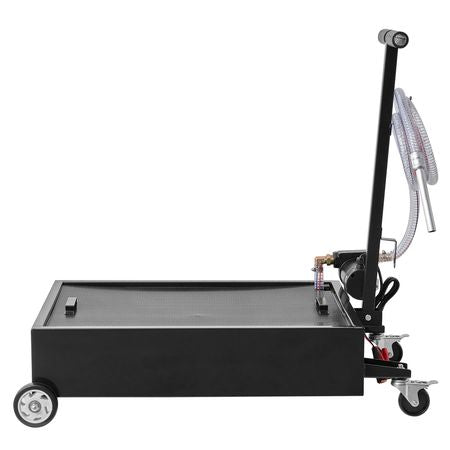 Low Profile Oil Drain Pan, 15 Gallon Oil Drain Pan with Pump, Oil Change Pan with 180W Electric Pump, 8.2ft Hose & Folding Handle, Rolling Oil Drain Cart for Trucks, Buses, RVs