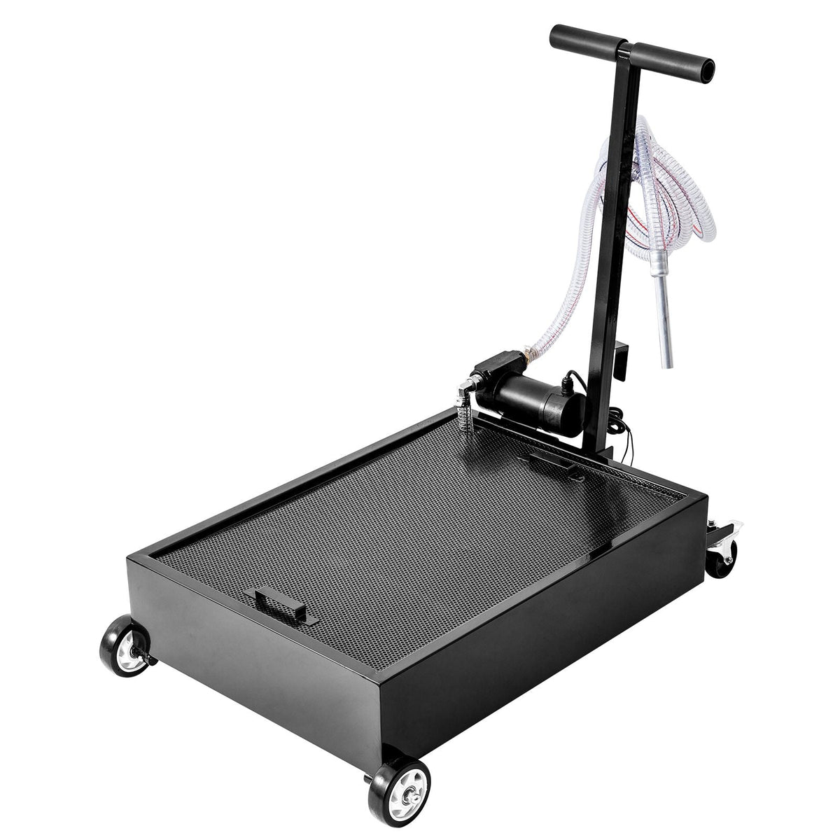 Low Profile Oil Drain Pan, 15 Gallon Oil Drain Pan with Pump, Oil Change Pan with 180W Electric Pump, 8.2ft Hose & Folding Handle, Rolling Oil Drain Cart for Trucks, Buses, RVs