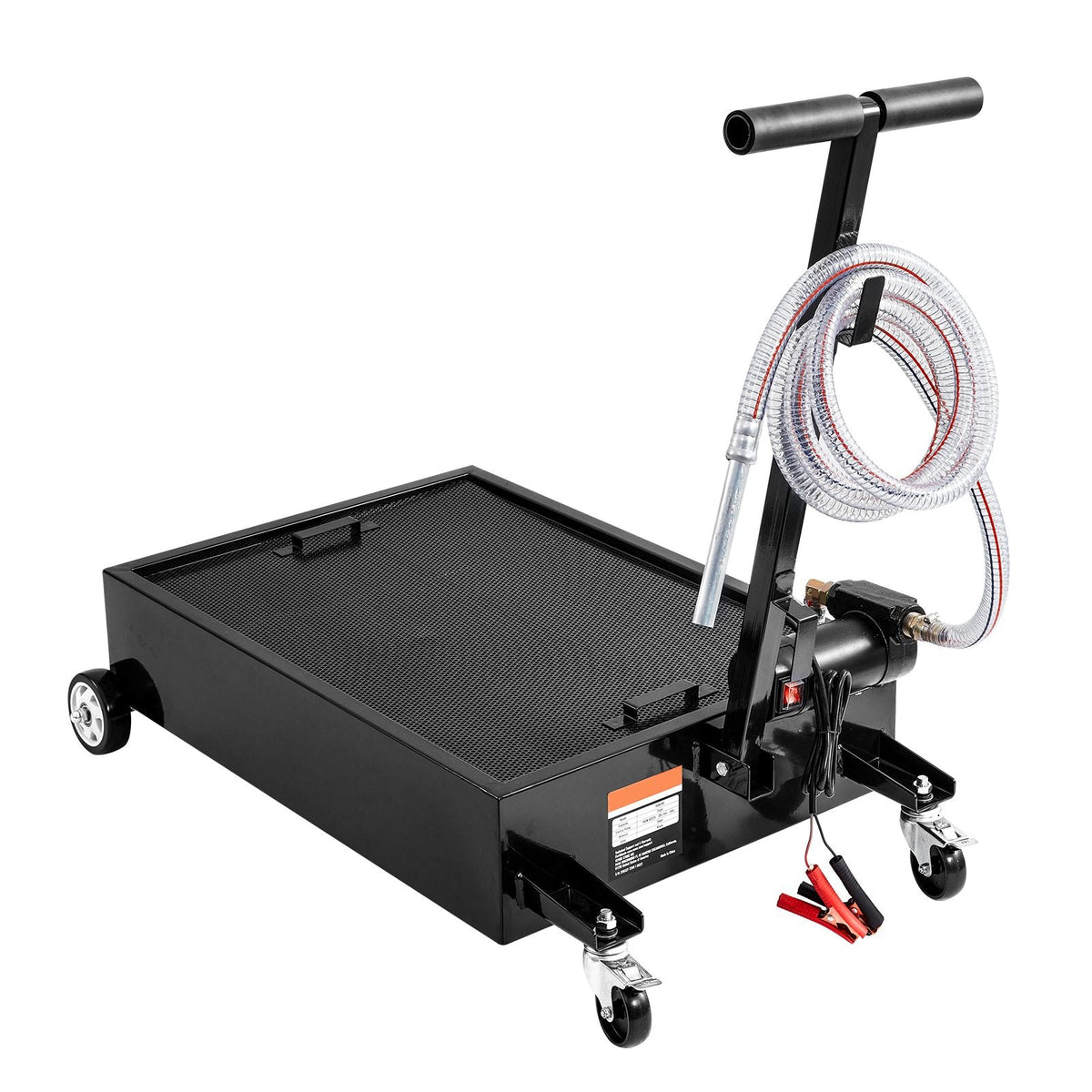 Low Profile Oil Drain Pan, 15 Gallon Oil Drain Pan with Pump, Oil Change Pan with 180W Electric Pump, 8.2ft Hose & Folding Handle, Rolling Oil Drain Cart for Trucks, Buses, RVs