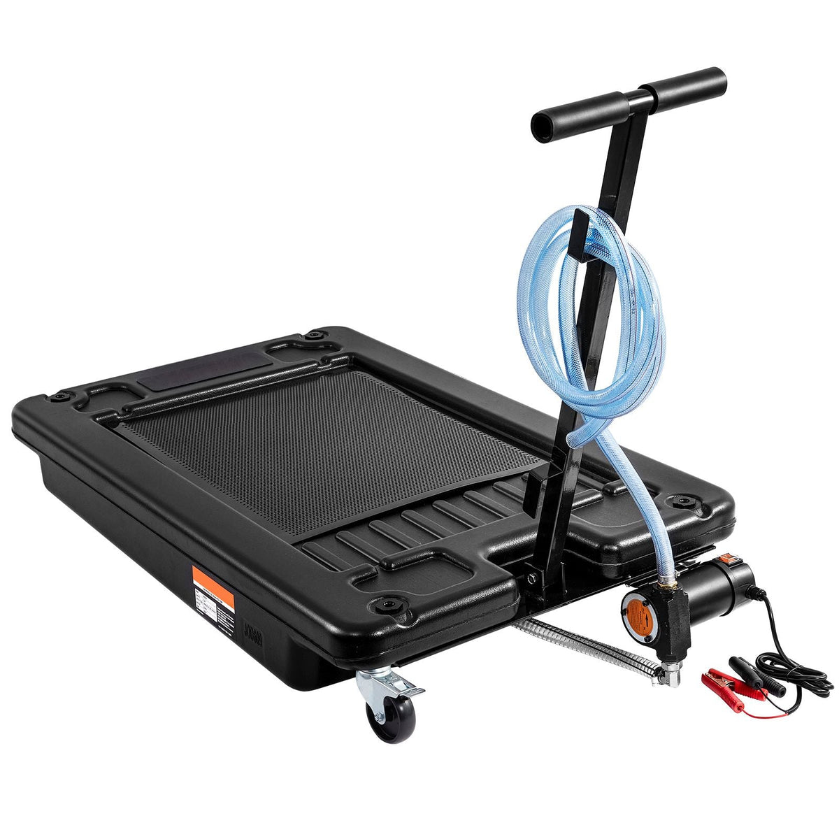 Low Profile Oil Drain Pan, 17 Gallon Oil Drain Pan with Pump, Oil Change Pan with 180W Electric Pump, 8.2ft Hose & Folding Handle, Rolling Oil Drain Cart for Trucks, Buses, RVs