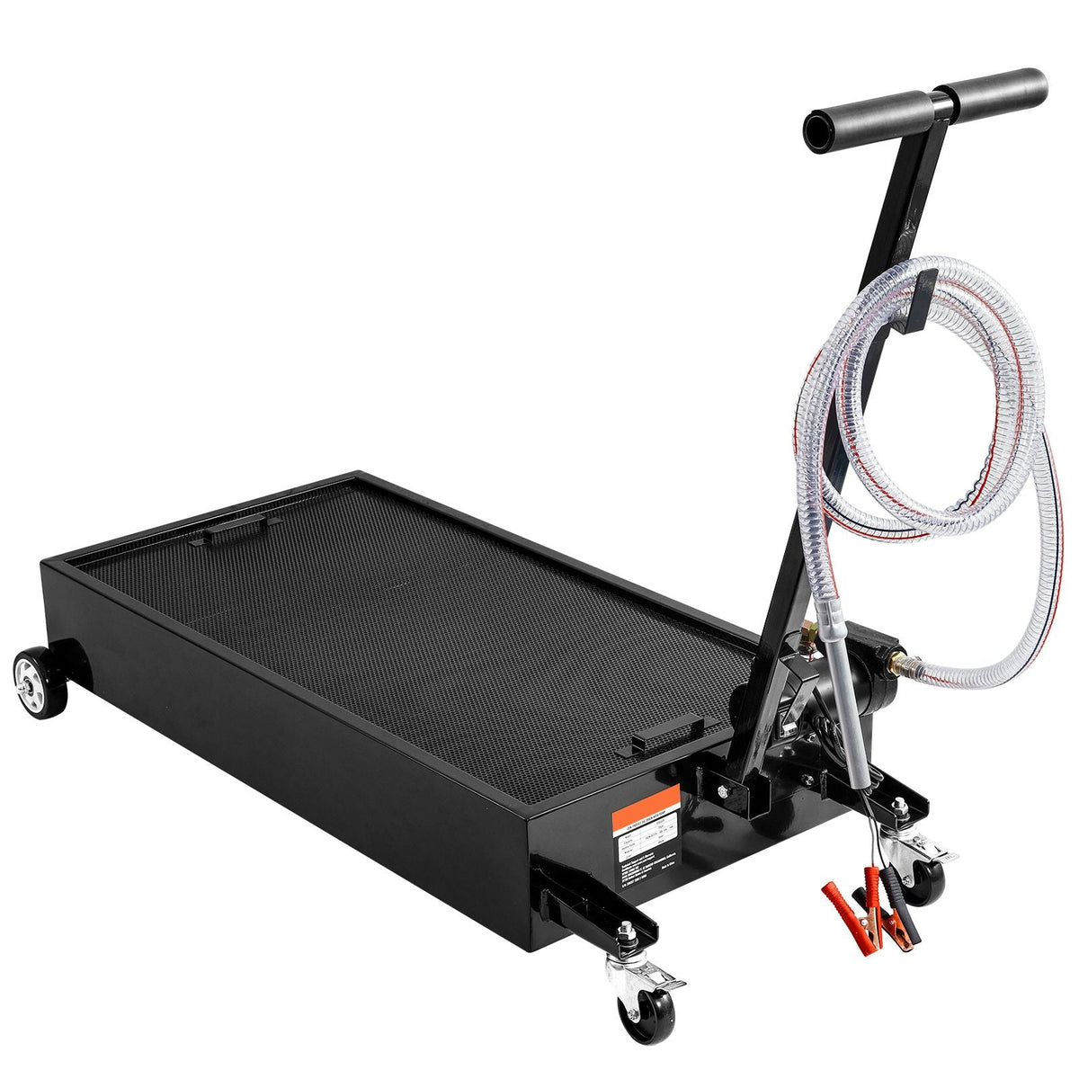Low Profile Oil Drain Pan, 20 Gallon Oil Drain Pan with Pump, Oil Change Pan with 180W Electric Pump, 8.2ft Hose & Folding Handle, Rolling Oil Drain Cart for Trucks, Buses, RVs