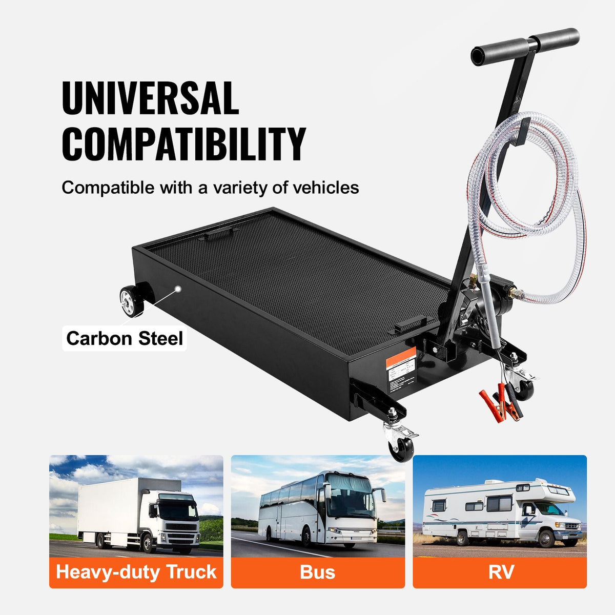 Low Profile Oil Drain Pan, 20 Gallon Oil Drain Pan with Pump, Oil Change Pan with 180W Electric Pump, 8.2ft Hose & Folding Handle, Rolling Oil Drain Cart for Trucks, Buses, RVs
