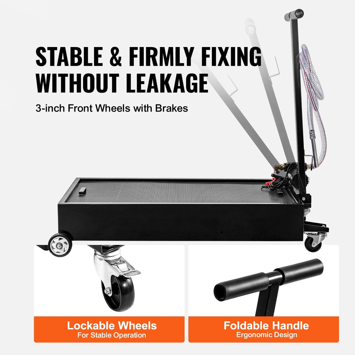 Low Profile Oil Drain Pan, 20 Gallon Oil Drain Pan with Pump, Oil Change Pan with 180W Electric Pump, 8.2ft Hose & Folding Handle, Rolling Oil Drain Cart for Trucks, Buses, RVs
