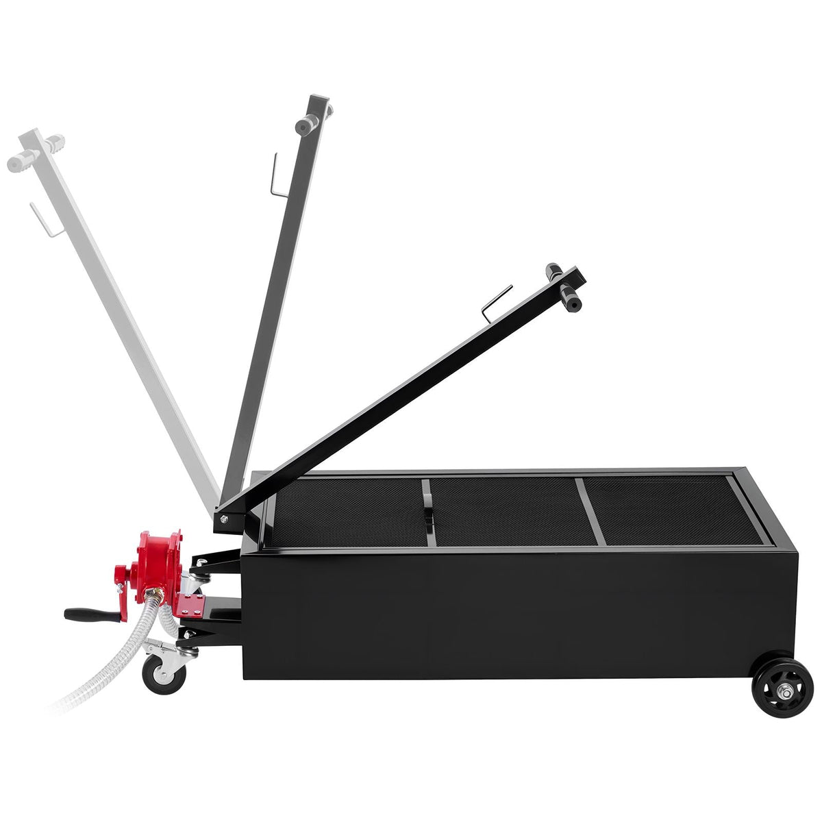 Low Profile Oil Drain Pan, 25 Gallon Capacity, Rolling Oil Drain Pan with Manual Pump, 7.2 ft Hose & T Folding Handle, Leak-proof & Corrosion-resistant, Fit for Cars, SUVs, Trucks, ATVs, Black