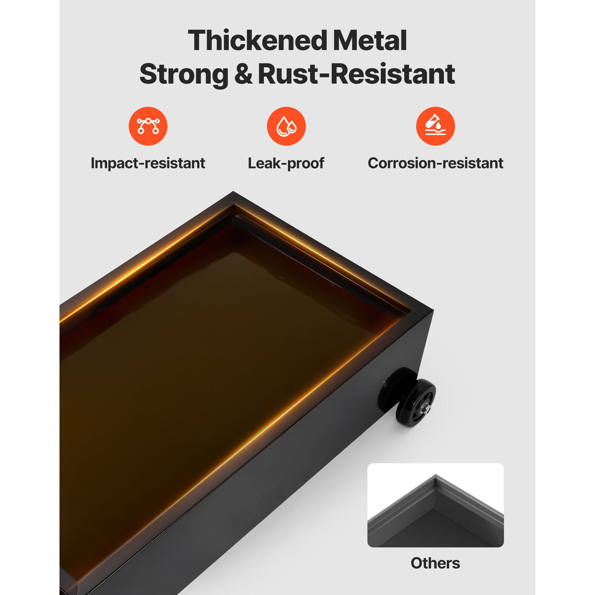 Low Profile Oil Drain Pan, 25 Gallon Capacity, Rolling Oil Drain Pan with Manual Pump, 7.2 ft Hose & T Folding Handle, Leak-proof & Corrosion-resistant, Fit for Cars, SUVs, Trucks, ATVs, Black