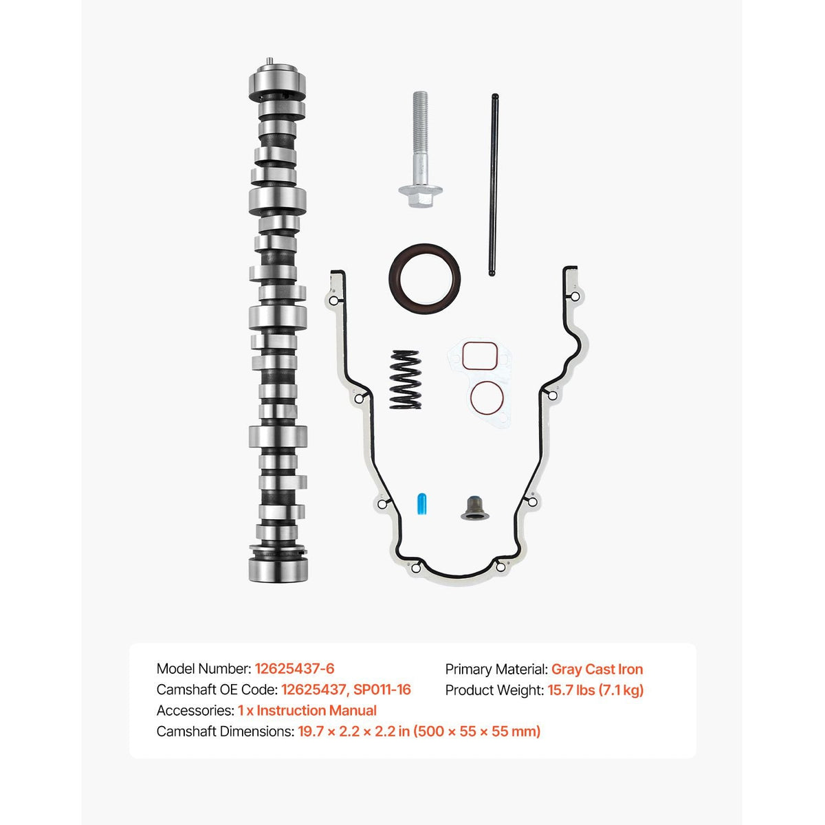 LS Truck Cam Kit, 9-Piece Set, Includes Timing Gasket, Pushrods Springs & Seals, Compatible with 1999-2013 GM Gen3/4 Norris Trucks, Fits 4.8L, 5.3L, 6.0L, 6.2L LS Engines, OE 12625437 SP011-16