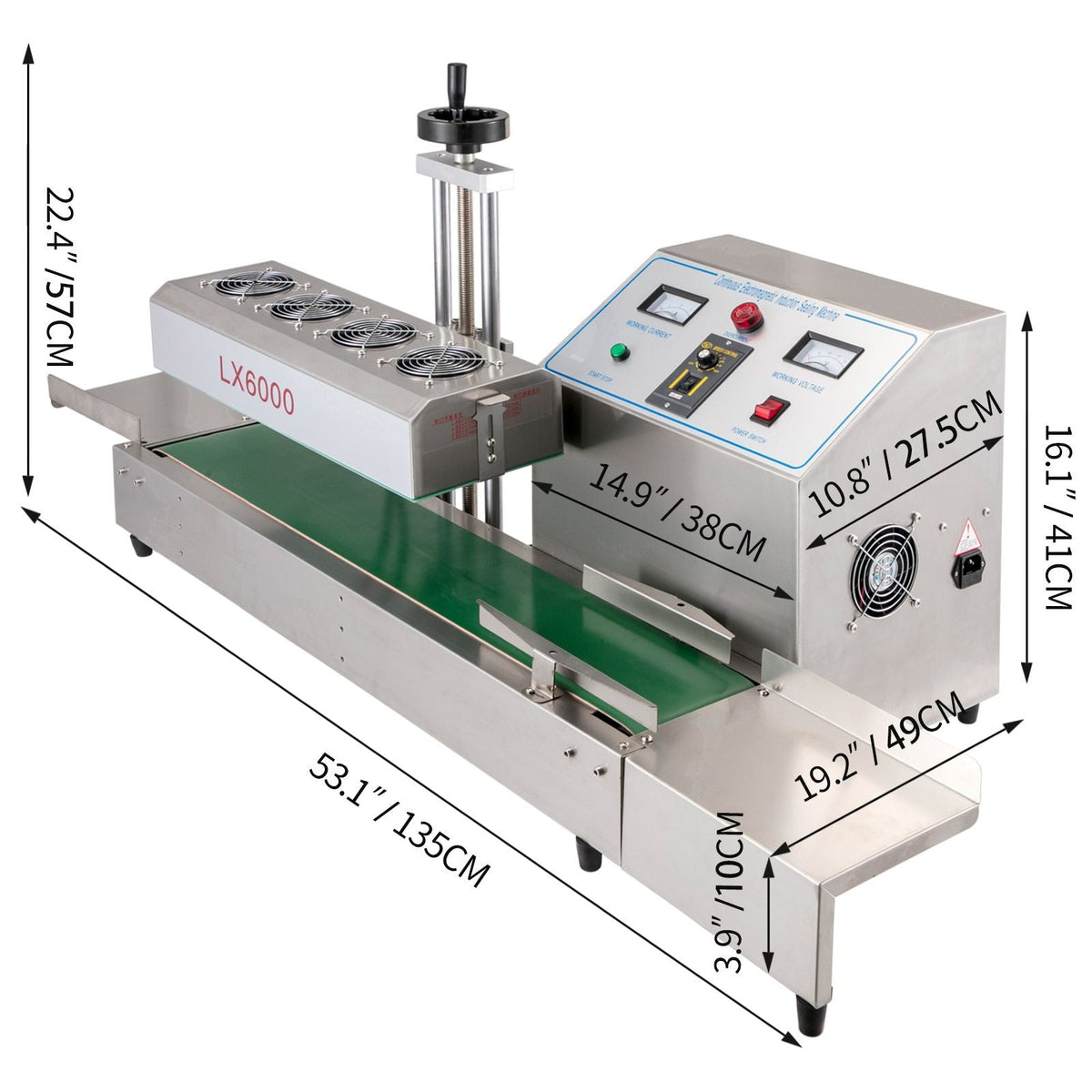 LX-6000 Induction Bottle Sealer Cap Diameter 20-80mm Induction Sealing Machine Continuous Induction Sealer Heat Induction Sealing Machine for Height 80-300mm Bottles