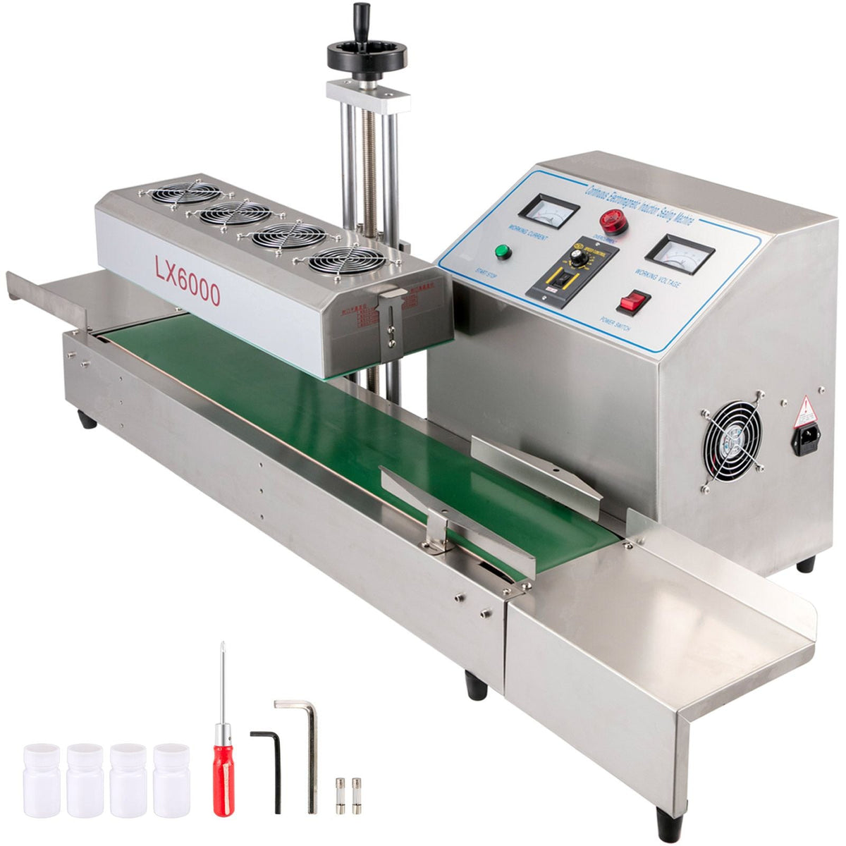 LX-6000 Induction Bottle Sealer Cap Diameter 20-80mm Induction Sealing Machine Continuous Induction Sealer Heat Induction Sealing Machine for Height 80-300mm Bottles